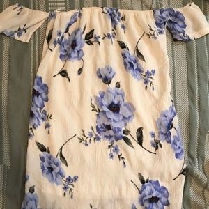 Asos off-the-shoulder blue floral tube dress NWOT